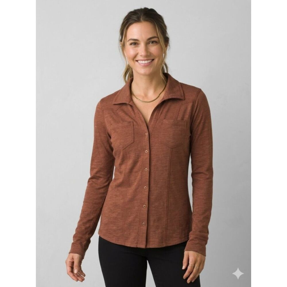 Prana | Luna Long Sleeve Wool Blend Top Rust Brown Gorpcore Western Outdoors XS
